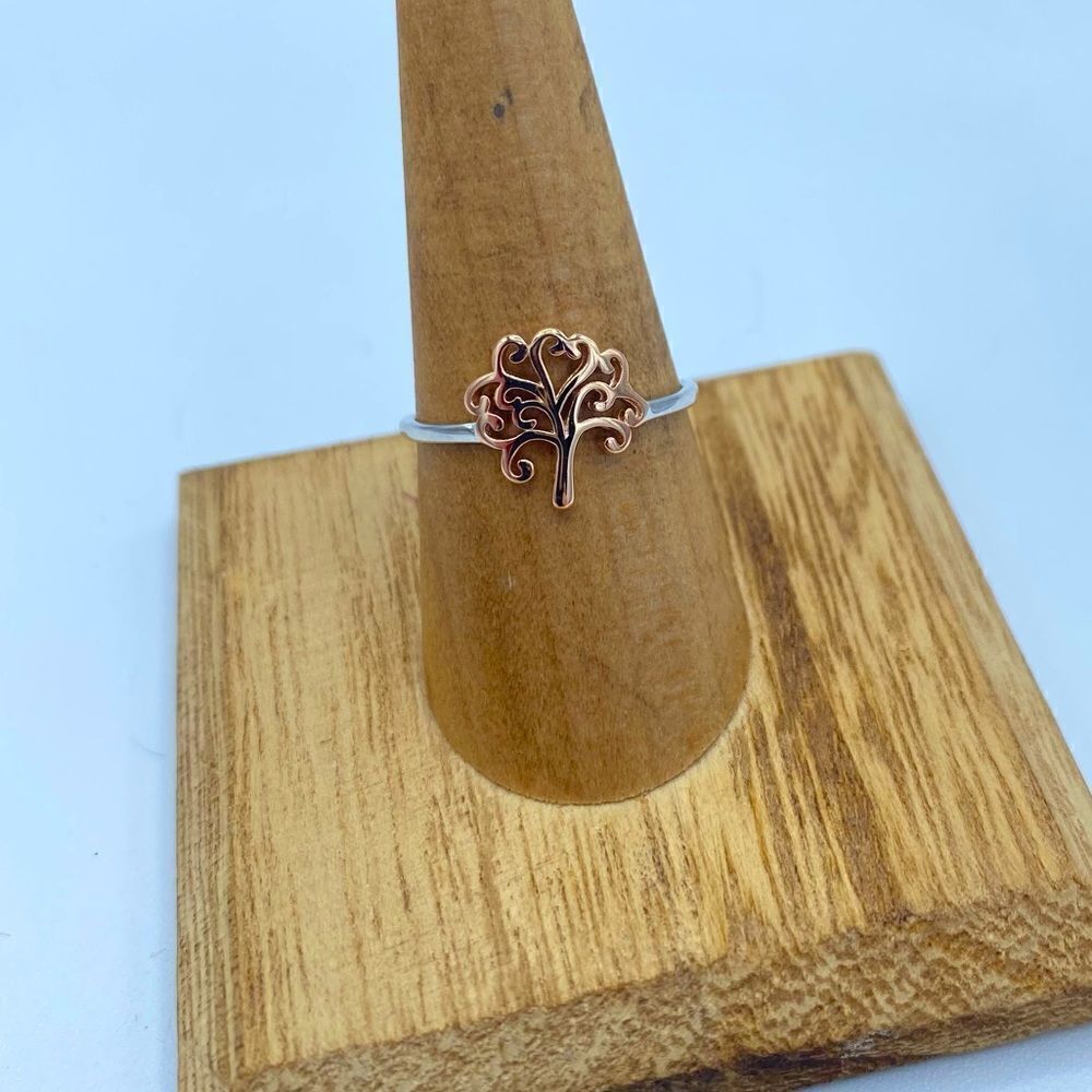 Tree Of Life Two-Tone Sterling Silver Ring Size 6,7,8